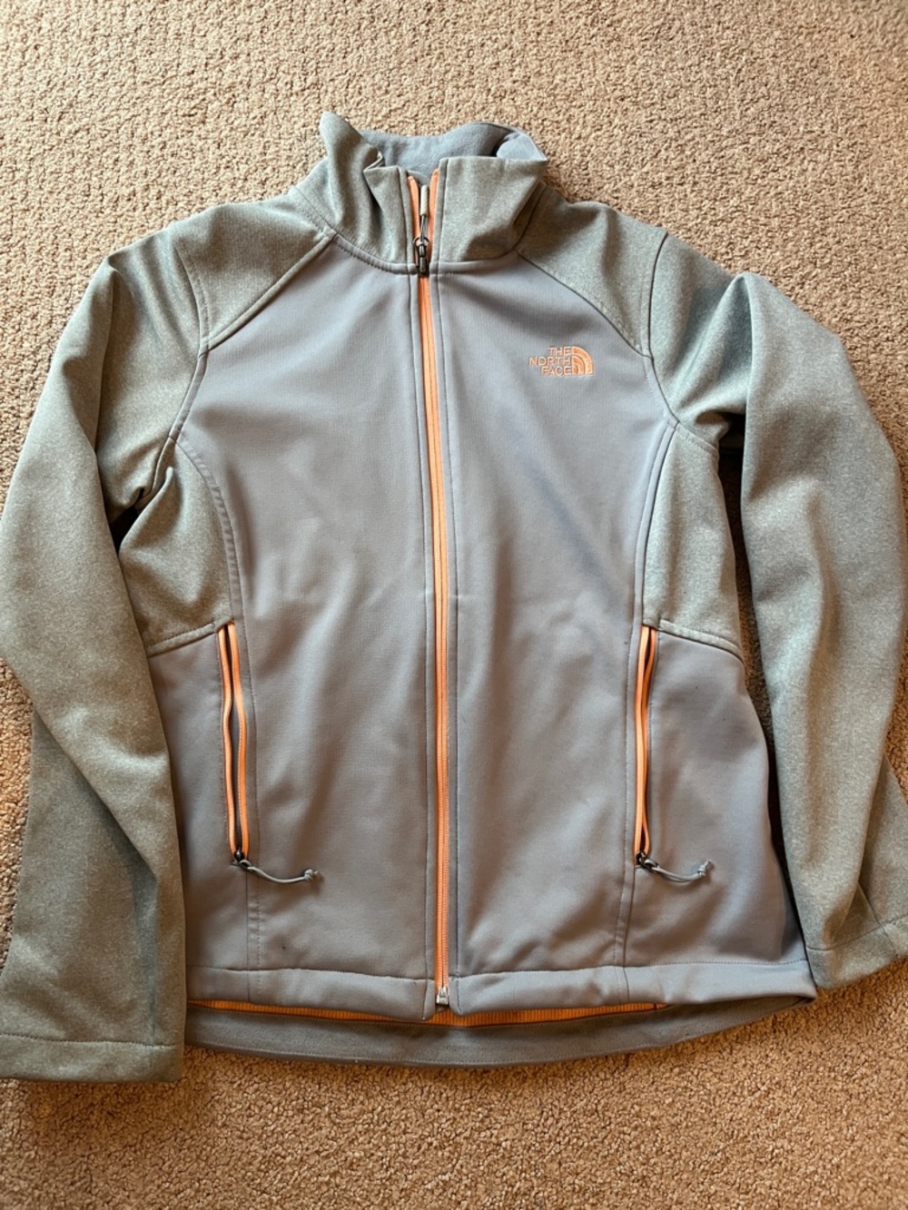 The North Face Light Gray Softshell Jacket with Peach Trim